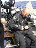 Tech diver gearing up